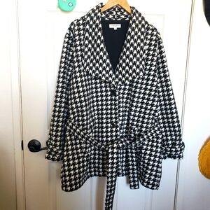 Pre Owned Eleen Reyes Black and White Houndstooth Women's Coat Size 3XL